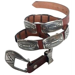 Rick Martinez Navajo Sterling Silver Concho Belt Brown Leather Southwestern